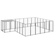 Dog Kennel Black 12.1 m² Steel Outdoor Pet House Large Dog Shelter Backyar 82213