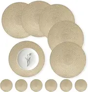 Neween Round Placemats Set of 6, 38 cm Heat Resistant Round Braided Table Mats with Coasters Set of 6 Washable Woven Place Mats for Indoor Outdoor Dining Kitchen Table (Gold)