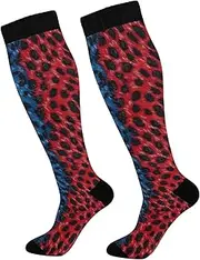 [AIXIWAWA] Sports Socks-Red Blue Leopard 1 Pair for Women Men, Knee High Long Socks for Athletic Casual, Multicolor