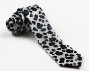 Mens White, Black & Blue Leopard Print 5Cm Skinny Neck Tie