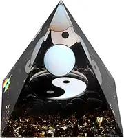 FENGSHUI-CAISHEN Yin Yang Healing Crystal Orgonite Pyramid - Tai Chi with Obsidian Opal Ball - Taiji Reiki Chakra Meditation Desktop Paperweights Decor