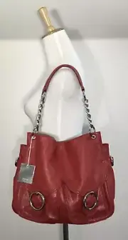 Oroton Red Hobo Bag Pebbled Leather Silver Hardware Chain Strap BNWT RRP $545 ❤️