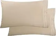 Elegant Comfort Luxury Ultra-Soft 2-Piece Pillowcase Set - 1500 Premium Hotel Quality Microfiber Double Brushed - Wrinkle Resistant, Standard/Queen, Cream/Tan