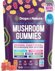 Ashwagandha and Lions Mane Mushroom Supplement Gummies - Organic - Reishi, Cordy