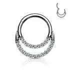 Piercing Ring Segment Steel Double Line Rhinestones ( Ear, Daith , Septum)