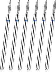 YUXIANLB 6pcs Cuticle Drill Bit, Flame Shape Diamond Nail Drill Bits Set with Case, Professional Manicure Tools 3/32" Flame Cuticle Clean Nail Carbide Bits for Home Salon