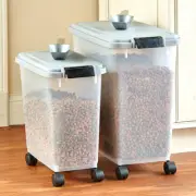 Wheeled Pet Food Storage Container w/ Scoop & Lid Airtight Cat Dog Bird Food Bin