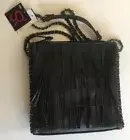 NWT SR2 Fringe Vegan Leather Crossbody Bag Purse Braided Chain Strap Black Women