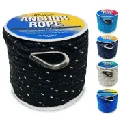 Premium Boat Anchor Rope, 100 Ft Double Braided Black Nylon Marine Line, 3/8 ...