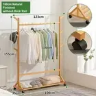 6 Hook No Rack Rail Natural Finish Portable Coat Stand Rack Rail Clothes Hanger