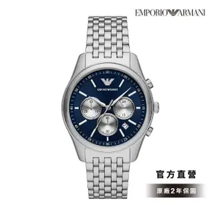 【EMPORIO ARMANI 官方直營】Antonio系列 雋永紳士風格三眼手錶 不鏽鋼錶帶 41MM(2色可選)