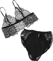 [VERDANVERSE] Lace Jumpsuit Set Women's Underwear Bra and Panty Elegant and Comfortable Suitable for Honeymoon Wedding Night Christmas Black