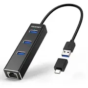 USB C to Ethernet, Aluminum 3 Port USB 3.0 Hub with RJ45 10/100/1000 Gigabit ...