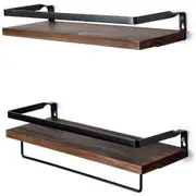2tier Solid Wood Floating Shelves Kitchen Spice Shelf Bathroom Storage Towel Rack
