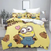 v2299 Bed Sheets Minion Anime % Polyester Duvet Cover Set Bedding Queen Size Sets Cotton Cute Printed Cartoon Quilt Cover 3-Piece Bedding Set (1 Duvet