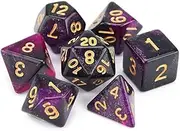 Galaxy Polyhedral Dice Set, 7 Pieces, Purple and Black with Gold Numbers, for RPG and Tabletop Games