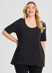 [Taking Shape] Taking Shape Crew Neck Slub Jersey T-shirt Size 16 in Black, Cotton - Plus Size Women's Clothing Black