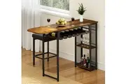 Artiss Industrial Bar Table with Wine Rack Built-in Cup Holder Extendable 140cm