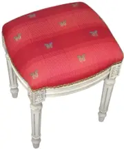 Vanity Stool Butterfly Backless Red Antique White Wash Antiqued Upholstery