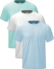 [Hioutdoor] UV Shirt Men's Pack of 3 Protection UPF 50+ Quick-Drying Short Sleeve Rash Guard Summer Beach for Outdoor Surfing Swimming Sports T-Shirt Protective Clothing Men, Light Blue/White/Water
