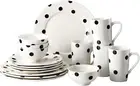 Porcelain Dinnerware Set 16-Piece Service for 4,Dishes Set, Black and White Plat