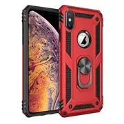 For Apple iPhone XS Max Case, Military Grade 360 Degree Rotating Metal Magnetic Ring Car Mount Holder Kickstand Shockproof Heavy Duty Cover (Red)