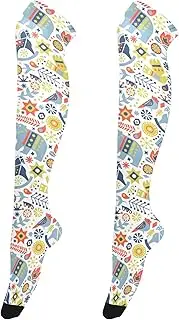 [Caihoyu] Women'S Knee-High Silk Stockings Fashionable Extra Long Soccer Socks Thigh High Winter Socks for Parties Winter Reindeer Bear Pine Trees and Flowers, Winter Reindeer Bear Pine Trees and