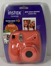 NEW Fujifilm Instax Mini 7 + Instant Film Camera, Coral w/Film - Factory Sealed