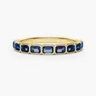 14k Yellow Gold Natural Emerald Cut Blue Sapphire Eternity Women Wedding Ring