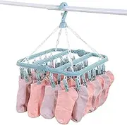 Underwear Dryer Hanger | 12.6x12.6 inches Sock Drying Rack with 32 Clips | Foldable Hanging Rack | Drying Clips for Towel for Home, Outdoor, Travel
