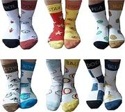 [Mixin Itup] Mixin It Up Kids Compound Words Crew Cut Socks Collection -6 Pairs - Size (S) 3-6 Years includes Doorbell, Cowboy, Hotdog, Starfish, Snowball, and Peanut., Multi