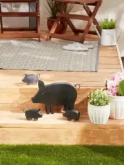 Stylish Black Iron Whimsy, Charming Mother Pig with Piglets Sculpture