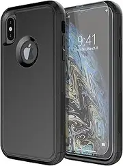 Diverbox for iPhone X Case/iPhone Xs Case [Shockproof] [Dropproof] [Tempered Glass Screen Protector ] Heavy Duty Protection Phone Case Cover for Apple iPhone X/XS (Black)