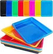 10 Pack Plastic Art Trays, 8 Color Sensory Trays with Sand Tray, Serving Trays for Kids' Crafts Organization, Painting & Bead Activities - Home & School