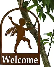5 Angel Boy Welcome Pendant - Metal Welcome Pendant Sign - Welcome Door Sign, Metal Welcome Door Signs for Outdoor, Front Porch, Kitchen Pochy