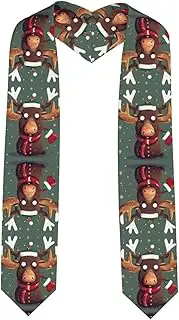 [SKKNT] Funny Christmas Moose Head Print Graduation Shawl Stole For Academic Commencements Honor Sash Congratulations Gift