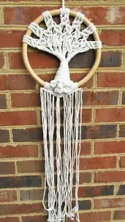 Tree of Life natural Yarn Dream Catcher on wood ring