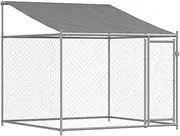 vidaXL Dog Cage-2x2m Grey Steel Kennel with Roof and Door, Mesh Design for Outdoor Pet Enclosure, Durable Animal House