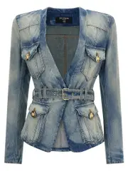 [Balmain] Balmain-Denim Blazer Blazers Celeste-Donna 38FR