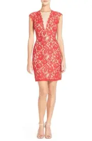 NWT Aidan by Aidan Mattox Open Back Lace Sheath Dress Red/Nude [SZ 10 ] #N415