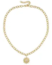 Rachel Glauber 14K Plated CZ Vintage Shield Sunshine Necklace