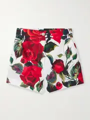[Dolce & Gabbana] Dolce & Gabbana - Floral-print Cotton-poplin Shorts - Red - IT38 IT 38 Red