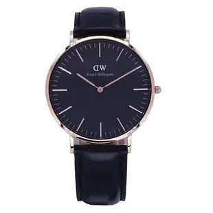 Daniel Wellington 經典中的珍貴收藏時尚優質皮革手錶-黑+玫瑰金/40mm-DW00100127｜樂天信用卡滿5千回饋10%點數★全館下殺最低55折