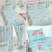FIFI FLAMINGO BEDROOM - SINGLE DOUBLE DUVET COVER / FITTED SHEET / CURTAINS