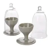 NEW SET OF 2 CURTIS STONE CLOCHE EGG CUPS GLASS DOME COVERS - SEALED - GRAY