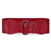 Women Stretchy Wide Waist Belt For Dress Ladies Elastic Belt Hook Buckle C Red 94cm(37inch)