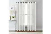 Linen Sheer White Curtains Pair Living Room Sheer Linen Curtains Window Treatment Draperies Eyelet Indoor Curtains - 2 Panels, Solid White