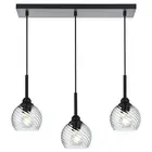 3 Light Linear Island Lights with Striped Swirl Globe Glass, Black Kitchen Ha...