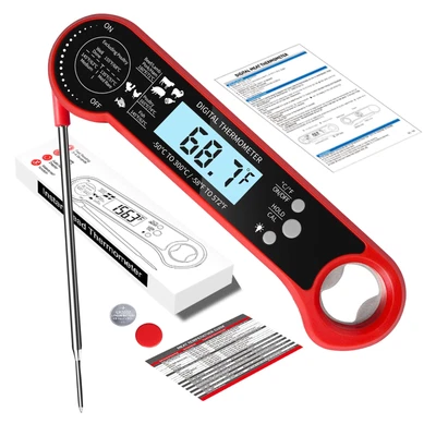 Instant Read Meat Thermometer with LCD Backlight, Waterproof Candy Thermomete...