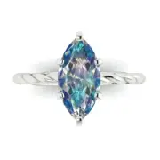 2 Marquise Rope Knot Blue Moissanite Wedding Bridal Promise Ring 14k White Gold